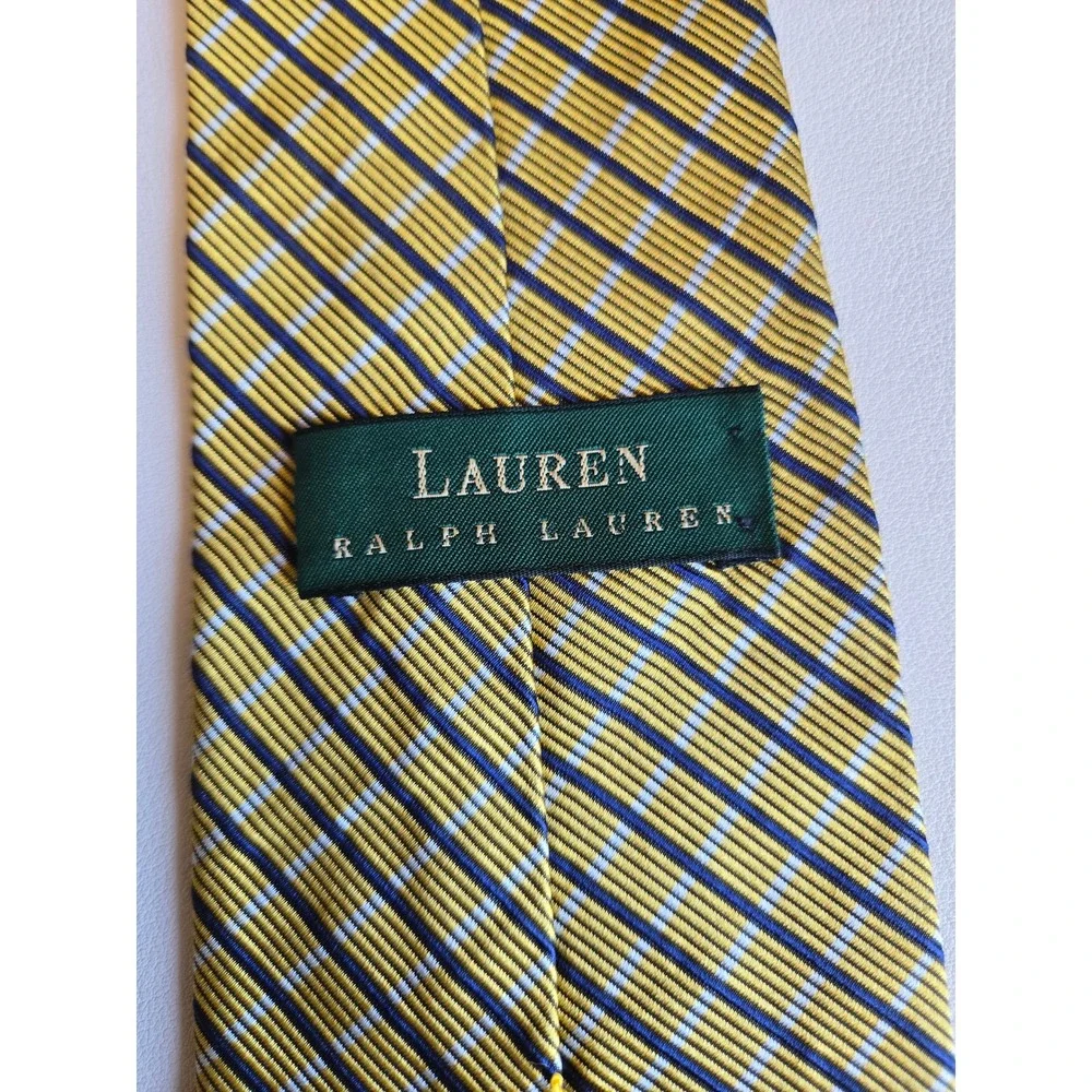 Lauren Ralph Lauren Yellow Blue Plaid Silk Blend Necktie Classic Preppy Business